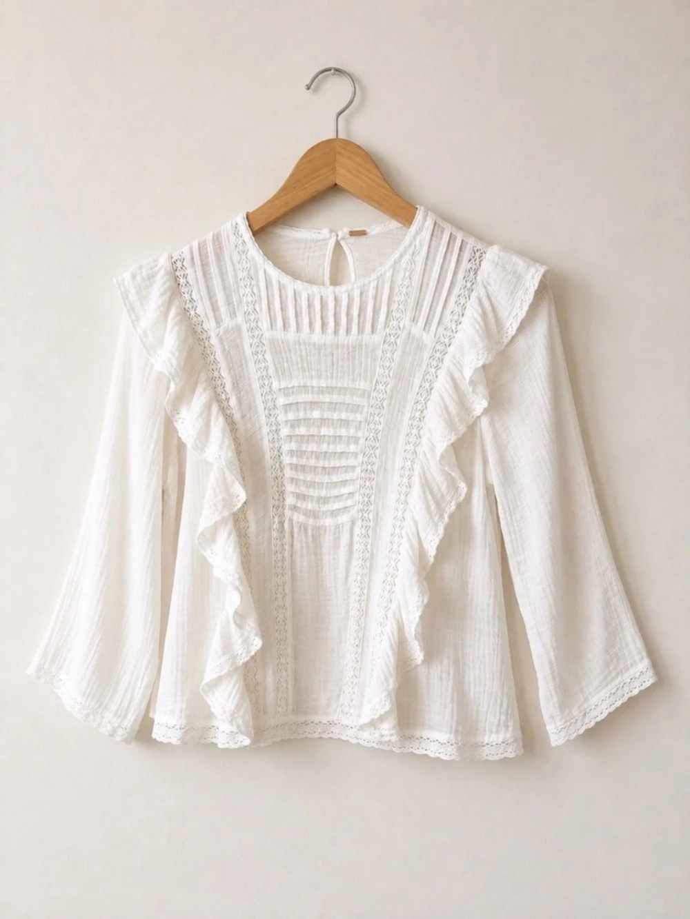NWT Free People Gauzy Ruffle and Lace Top SZ M